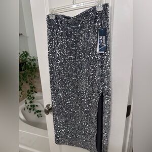 Madden Silver Sequin Midi Skirt with Side Slit